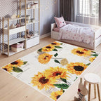 Sunflower Area Rug, 3' x 5' Non-Slip Washable Bedroom Rug, Small Indoor Vintage Oil Painting Artwork Rugs for Living Room Dining Table Entryway Bathroom Living Room Office Carpet