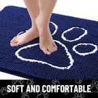 Smiry Dog Door Mat for Muddy Paws, Absorbent Dirt Trapper Non Slip Quick Dry Washable Chenille Mat for Mud Dogs, Entry Rug for Indoor and Outdoor (40x32 Inches, Navy Blue and White)
