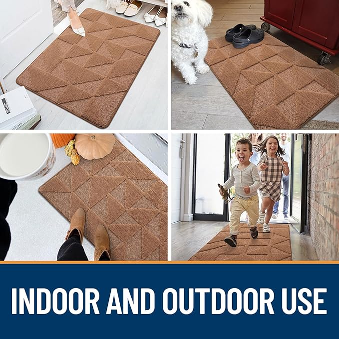 OLANLY Door Mats Indoor, Non-Slip, Absorbent, Dirt Resist, Entrance Washable Mat, Low-Profile Inside Entry Doormat for Entryway (47x20 inches, Brown)