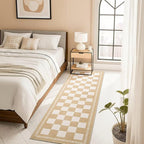 Vasofe 2x6 Runner Rug for Hallway, Washable Checkered Jute Rugs, Outdoor Indoor Patio Porch Balcony Bedroom Kitchen Laundry Geometric Mat, Non Slip Plaid Farmhouse Design Carpet, Khaki and White