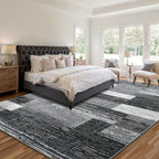 Large Area Rugs,Modern Geometric Patchwork Floor Decor for Bedroom Aesthetic Carpet, Rockwood Collection, Indoor Rugs for Living Room, Dining Room, Nursery, Office, Machine Washable Rug,8x10 Ft Grey
