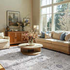 jinchan Kalen Area Rug 6x9 Washable Living Room Rug Vintage Indoor Large Floor Cover Retro Accent Mat Distressed Gray Floral Country Boho Non Slip Thin Carpet for Bedroom Dining Room Office Grey