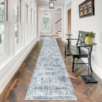 Morebes Vintage Hallway Runner Rug 12 ft, Extra Long Washable Kitchen Rug Runner Non-Slip, Soft Indoor Floor Throw Carpet for Hall Living Room Dining Room Office Farmhouse, Blue-Gray