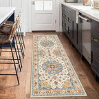 Enkor Runner Rugs for Hallway, 2x6 Washable Soft Non Slip Floor Rugs for Kitchen, Modern Mat for Living Room Bedroom Entryway Orange & Beige