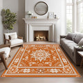 Mandala Rugs for Living Room - 7x10 ft, Vintage Floral Rug, Orange Mandala Area Rugs for Living Room Bedroom, Boho Medallion Washable Rug Non-Slip Carpet, Meditation Boho Ethnic Home Decor