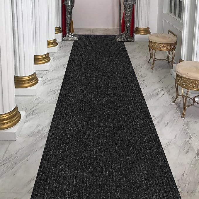 Ottomanson 2' x 28' Hallway Runner with Scraper Pile Extra Durable Non-Slip Rug Mat for Indoor & Outdoor Use - Ideal for Kitchen, Entryway, Patio & Garage - High-Traffic Carpet, Black