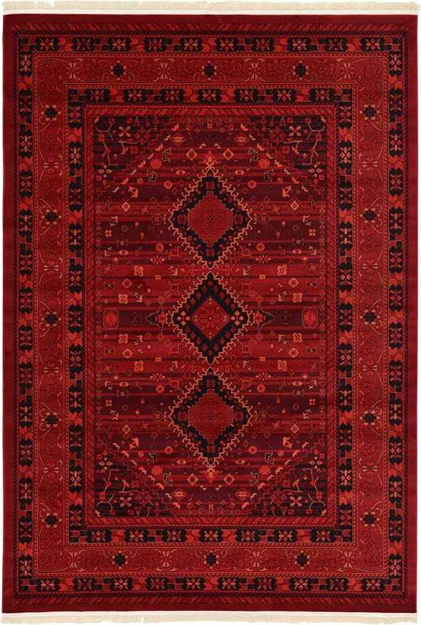 Unique Loom Tekke Collection Area Rug - Sheibani (7' 1" x 10' Rectangle, Red/ Black)