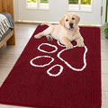 Smiry Dog Door Mat for Muddy Paws, Absorbent Dirt Trapper Non Slip Quick Dry Washable Chenille Mat for Mud Dogs, Entry Rug for Indoor and Outdoor (47x32 Inches, Burgundy and White)