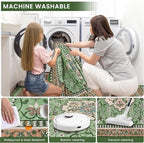 2' x 3' Green Washable Area Rugs, Non-Slip Entryway Rug, Boho Low Pile Door Mat Indoor Entrance, Floral Medallion Pattern Vintage Rugs for Kitchen Bedroom Bathroom Laundry Living Room Farmhouse