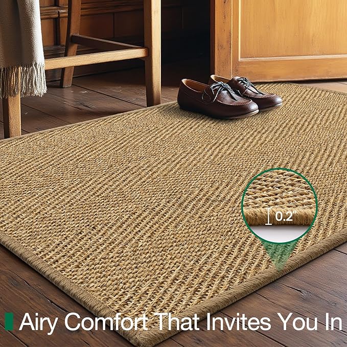 LUMI Handwoven Sisal Door Mat, Non-Slip Durable Entryway Mat, Welcome Front Doormat, Solid Floor Mats for Entrance, 20"x32", Herringbone Sisal