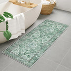 Uphome Bathroom Runner, Distressed Tribal Farmhouse Green Bathroom Mat, Large Bath Rugs Non Slip Washable, Oriental Retro Boho Bath Mat Runner for Bathtub Sink Laundry, 24x59 inch