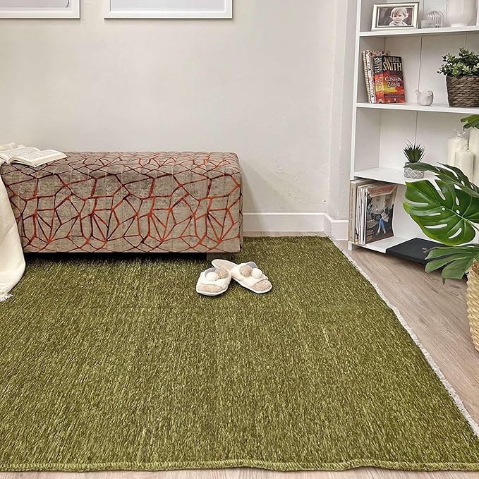 Alfa Rich 4x6 Green Washable Area Rugs for Living Room Bedroom Kitchen Cotton Decor Solid Rug