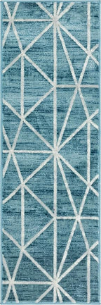 Rugs.com Lattice Trellis Collection Rug – 6 Ft Runner Blue Low-Pile Rug Perfect for Hallways, Entryways