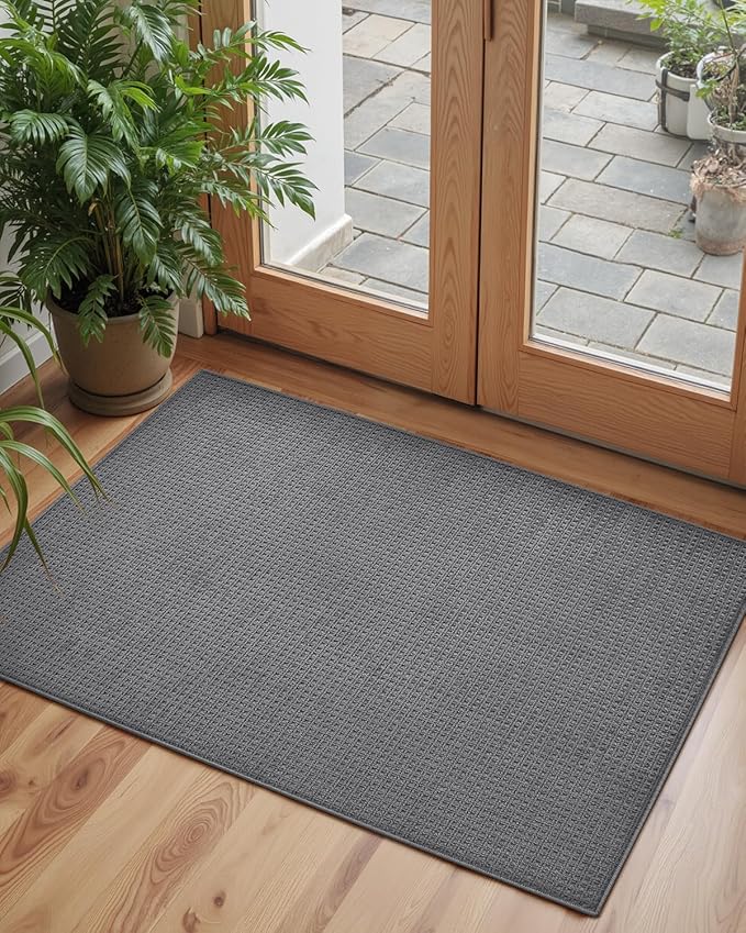 Color&Geometry Front Door Mat Indoor Non Slip Rubber Backing, 17"x30" Ultra Thin Doormat, Soft Absorbent Inside Doormat Washable Easy Clean Rugs for Entryway, Slate Gray (Rolled-up NO Creases)