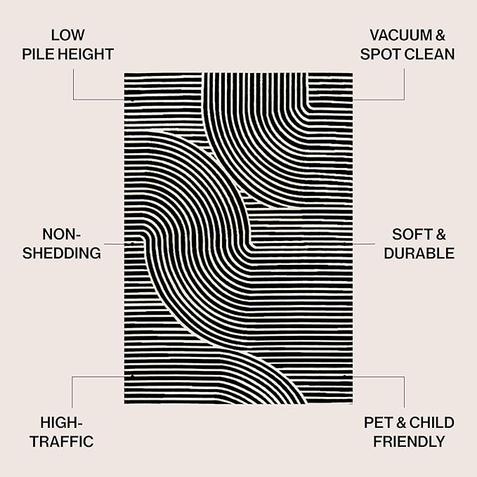 JONATHAN Y Hallie High-Low Curve Black/White 3x5 Indoor Area Rug, Minimalist Geometric, Modern, Non-Shedding, Stain Resistant for Bedroom, Living Room, Kitchen (SCN100F-3)