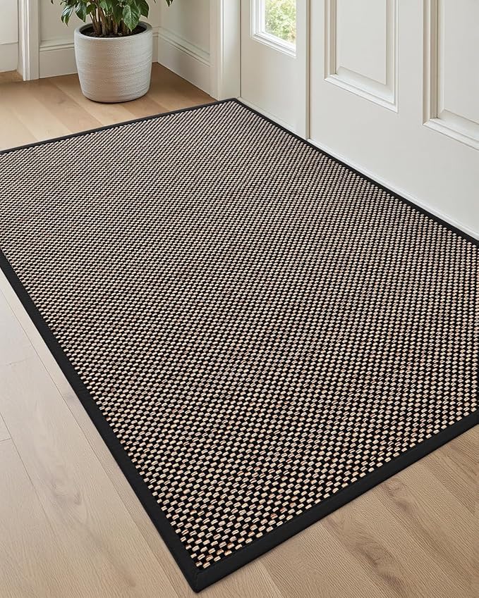 DEXI Ultra Thin Entryway Indoor Door Mat 36x56, Non Slip Rubber Backing Inside Entry Mat, Low Profile Easy Clean Dirt Trapper Doormat for Inside Entrance Patio, Black