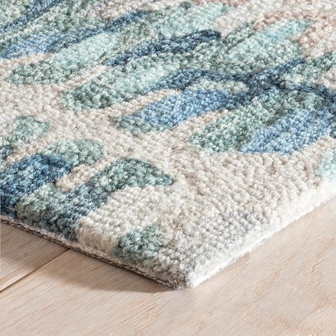 Dash & Albert Paint Chip Stone Hand Micro Hooked Wool Rug, 9.5 X 13.5 Feet, Blue/Green Geometric Pattern