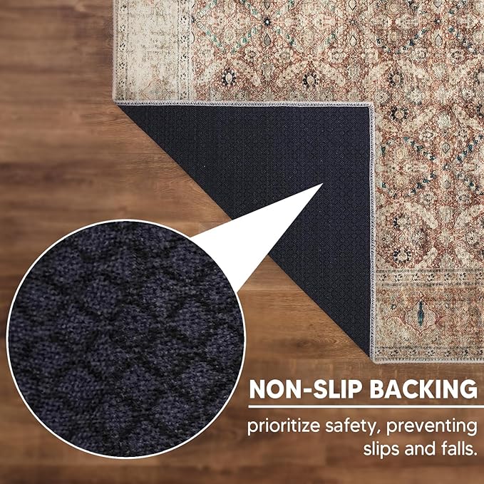 Keen Home Design 8x10 Rug - Machine Washable Area Rug with Non-Slip Backing, Ideal for Living Room, Dining Room, Bedroom - Vintage, Easy Clean, Durable, Low Pile - (8' x 10')
