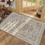 Enkor Area Soft Rugs 2x3 Washable Non Slip Boho Small Floor Entryway Rugs for Living Room Bedroom, Vintage Style Farmhouse Mat for Kitchen Beige & Orange