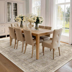 Vintage Neutral Large Area Rugs 9x12 for Living Room, Earth Tone Beige Taupe Big Room Carpet Rug for Bedroom Dining Room, Washable Rug with Rubber Backing Low Pile Thin Soft for Family Room