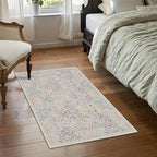 2x3 Floral Washable Area Rugs for Living Room, Vintage Boho Large Rug for Bedroom Dining Room， Distressed Botanical Birds Non Slip Low Pile Forest Animal Throw Carpet for Farmhouse Office, Beige Blue