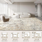 10x12 Area Rug Living Room Rugs - Washable Neutral Modern Abstract Soft Thin Large Rug Indoor Floor No Slip Rug Carpet for Bedroom Under Dining Table Home Office Decor - Golden Grey