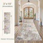 3X10 Washable Runner Rug for Hallway: Soft Neutral Modern Abstract Area Rug - Non-Slip Low Pile Long Throw Indoor Carpet for Kitchen Entryway Kitchen Bedroom Laundry- Brown Grey