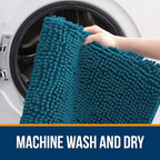 OLANLY Bathroom Rugs 47x24, Extra Soft Absorbent Chenille Bath Rugs, Rubber Backing Quick Dry, Machine Washable Bath Mats for Bathroom Floor, Tub and Shower, Home Decor Accessories, Peacock Blue