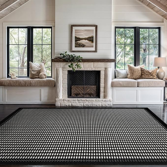 Beverly Rug Micro Loop Area Rug Black/White 8x10 Geometric Modern Luxury Zebra Durable Soft Indoor Rugs for Living Dining Room Office Stain Resistant Non Shedding Casual Indoor Carpet 8 x 10