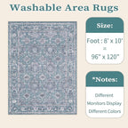 SERISSA Boho 8x10 Area Rugs Blue Grey, Washable Vintage Floral Large Living Room Rug Non-Slip, Ultra Soft Oriental Print Distressed Farmhouse Carpet for Dining Room Bedroom Dorm Office Home Decor