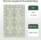 6x9 Area Rugs Living Room Rug - Floral Vintage Morris-Inspired Washable Carpet, Low Pile Non-Shedding Stain Resistance Boho Soft Carpet for Bedroom, Dining Room, Office, Farmhouse (6'x9' Beige Green)