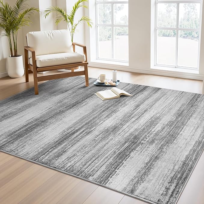 PADOOR Modern Abstract Area Rug - 3x5 Washable Rugs Non-Slip Small Carpet, Ultra Soft Low Pile Floor Rugs for Entrance Front Door Bedroom Bedside Laundry Room Black