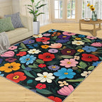 Boho Flowers Rugs for Bedroom - 3x5 Area Rug - Cartoon Flowers Rugs for Living Room, Abstract 3D Floral Rug, Non-Slip Washable Home Decor Carpet