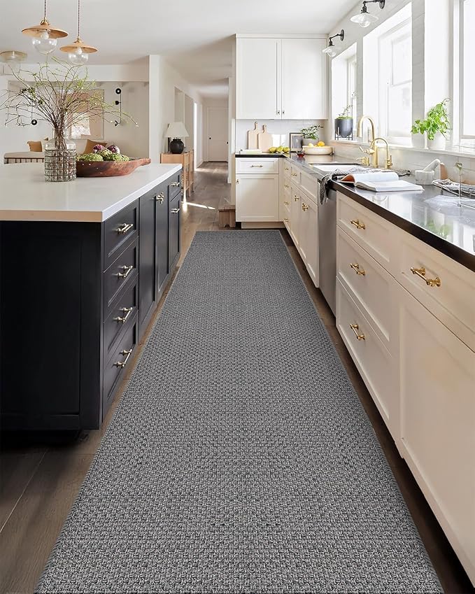 Color&Geometry Door Mat 2'4"x10' Runner Rug with Rubber Backing, Non Slip Washable Hallway Rug, Carpet Runners for Hallway Living Room Bedroom, Light Grey (Rolled-up NO Creases)