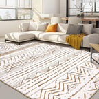 Nakagishi Area Rugs 8x10 Living Room: Washable Boho Large Neutral Soft Farmhouse Rug Stain Resistant Modern Geometric Indoor Floor Carpet for Bedroom Nursery Playroom Office Dining Room- Brown White
