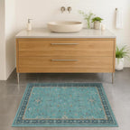 2x4 Washable Teal Throw Rugs for Entryway Indoor - Washable Non Slip Kitchen Rug, Boho Floral Small Carpet for Bathroom, Powder Room, Non Slip Low Pile Stain & Fade Resistant Indoor Décor