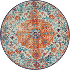 Lahome Washable Round Rugs 5'3"ft, Bohemian Orange Circle Rugs for Living Room, Entryway Round Area Rug, Floral Medallion Soft Non Slip Nursery Carpet for Bedroom Dining Coffee Table