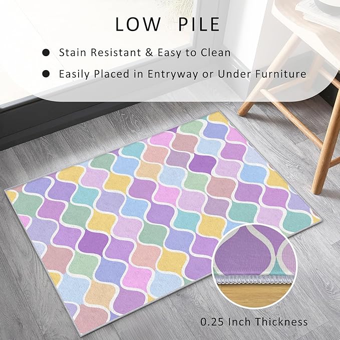 Washable 4x4 Abstract Wave Rug Living Room, Modern Geometric Colorful Design Area Rugs for Bedroom, Abstract Wave Home Decor Carpet, Low Pile, Non Slip, Kids & Pet Friendly (N4163)