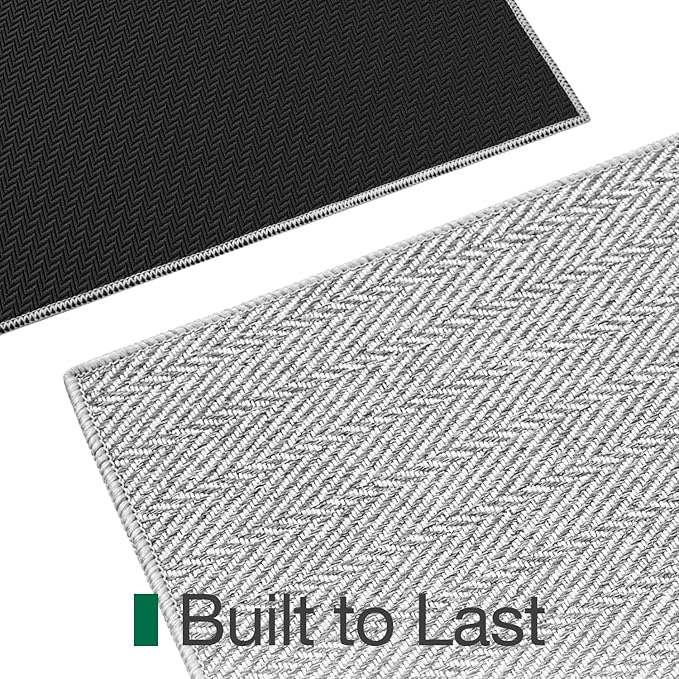 LUMI Ultra Thin Indoor Door Mat for Entrance 32"x48", Non Slip Entryway Mat, Low Profile Doormat, Unique Herringbone Design Carpet for Inside, Patio, Porch, Gray