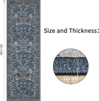 Washable Runner Rug 2x6: Vintage Boho Floral Carpet Runners for Hallway Entryway Non-Slip - Soft Botanical Low Pile Thin Mat for Kitchen Bathroom Bedroom Laundry Floor Decor - Slate Blue