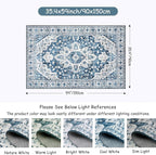 Moynesa Ultra-Thin Vintage 8x10 Area Rugs - Blue Bedroom Rugs for Living Room Non-Slip Stain Resistant, Printed Oriental Playroom Mat Indoor Floor Carpet for Dining Table Office Decor