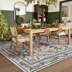Wonnitar Christmas Rug for Living Room, Christmas Home Decor 8x10 Washable Rug, Ultra-Thin Soft Holiday Floral Print Non Slip Winter Indoor Carpet for Bedroom Kids Room Xmas Dining Room