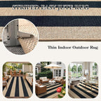 Lahome Striped Easy Jute Outdoor Rug, Washable Rugs 8x10 for Living Room Patio Indoor Outdoor Black Carpet, Farmhouse Neutral Non Slip Non Shedding Floor Carpet for Office Sunroom Dining Room