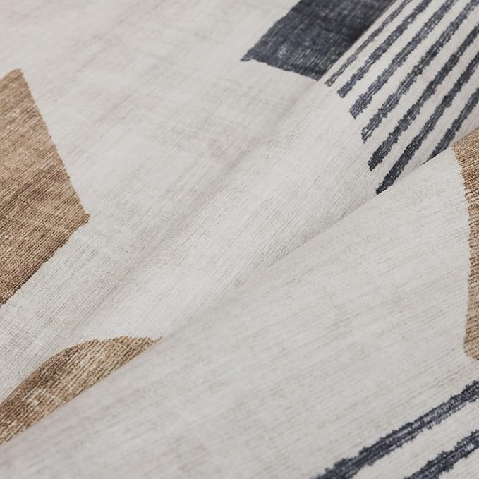 ReaLife Rugs Machine Washable Area Rug Runner - Living Room Bedroom Bathroom Kitchen Entryway Office - Non-Slip Baking Low Pile Stain Resistant Premium - Modern Geometric - Theo - Beige 2'6" x 8'