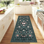 GarveeHome Washable Runner Rug 2x6 Non Slip Hallway Runners Stain Resistant Low Pile Floral Runner Rugs for Kitchen Soft Long Entryway Runner Rugs Black Boho Throw Carpet for Bedroom Nursery, 2x6