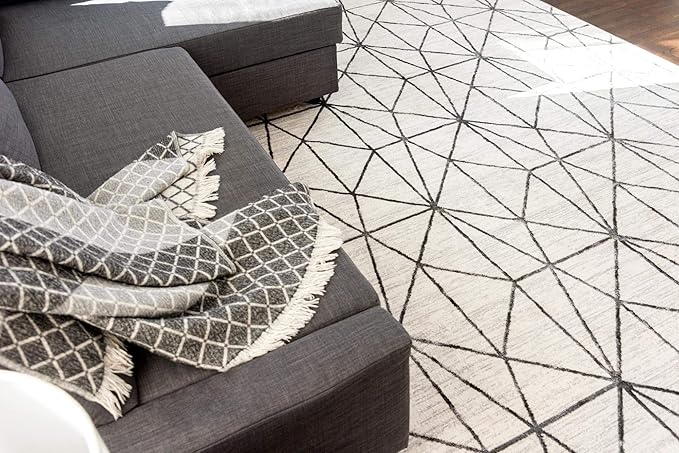 Rugs.com Lattice Trellis Collection Rug – 10' x 14' White Low-Pile Rug Perfect for Living Rooms, Large Dining Rooms, Open Floorplans