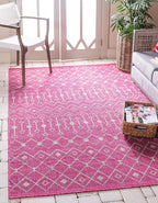 Unique Loom Outdoor Trellis Collection Area Rug - Tribal Trellis (7' 1" x 10' Rectangle, Fuschia/ Gray)