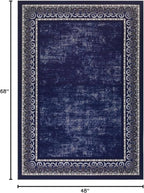 Antep Rugs Alfombras Bordered Modern 4x6 Non-Slip (Non-Skid) Low Pile Rubber Backing Indoor Area Rug (Navy, 4' x 5'8")