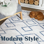 jinchan Hallway Runner Rug 2x10 - Moroccan Kitchen Machine Washable Runner Rug Modern Geometric Soft Faux Wool Ultra-Thin Low-Pile Non-Slip Carpet for Laundry Room Bedroom Farmhouse (2x10ft,Blue)