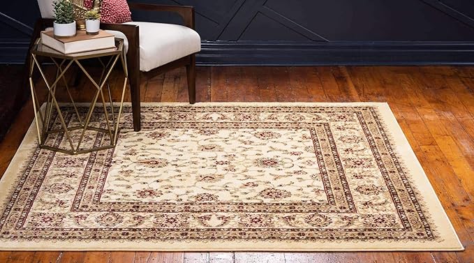 Unique Loom Voyage Collection Traditional Oriental Classic Area Rug (5' 0 x 5' 0 Square, Ivory/Gold)